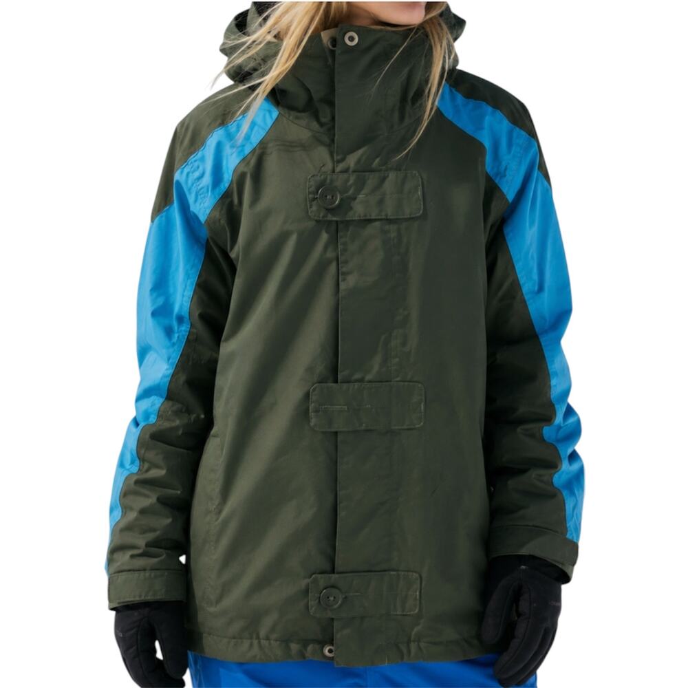 Bonfire Fusion Reign Snowboarding Hooded Jacket Colorblock Green Blue Large